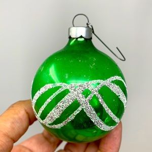 2.5” vintage green glass Christmas tree ornament
